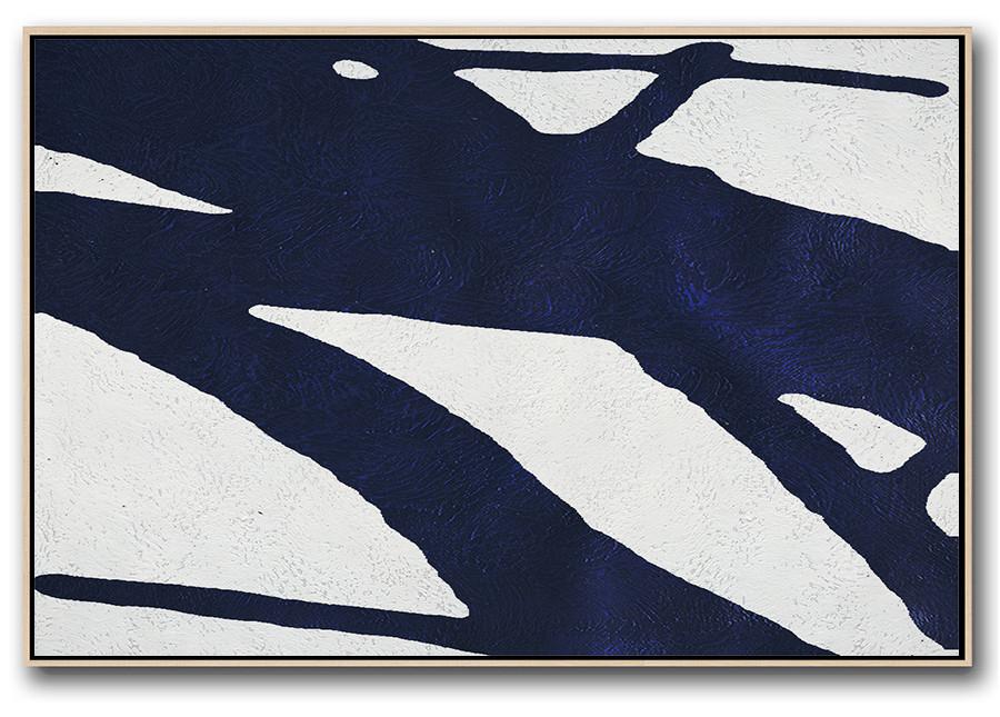 Horizontal Abstract Painting Navy Blue Minimalist Painting On Canvas - Oil Paintings For Sale By Artist Extra Large